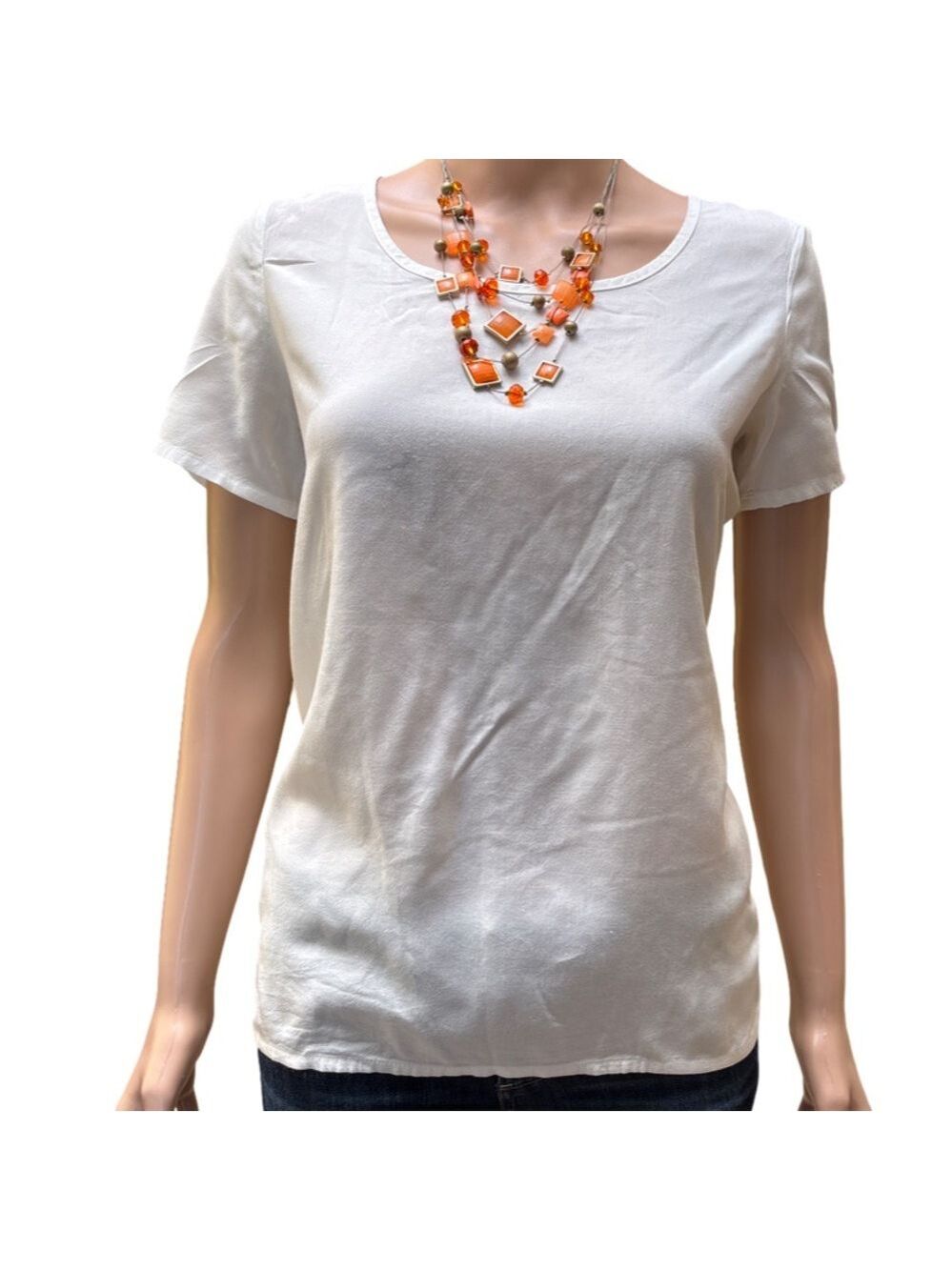 Alya White Short Sleeve Top with Floral cut out back Small